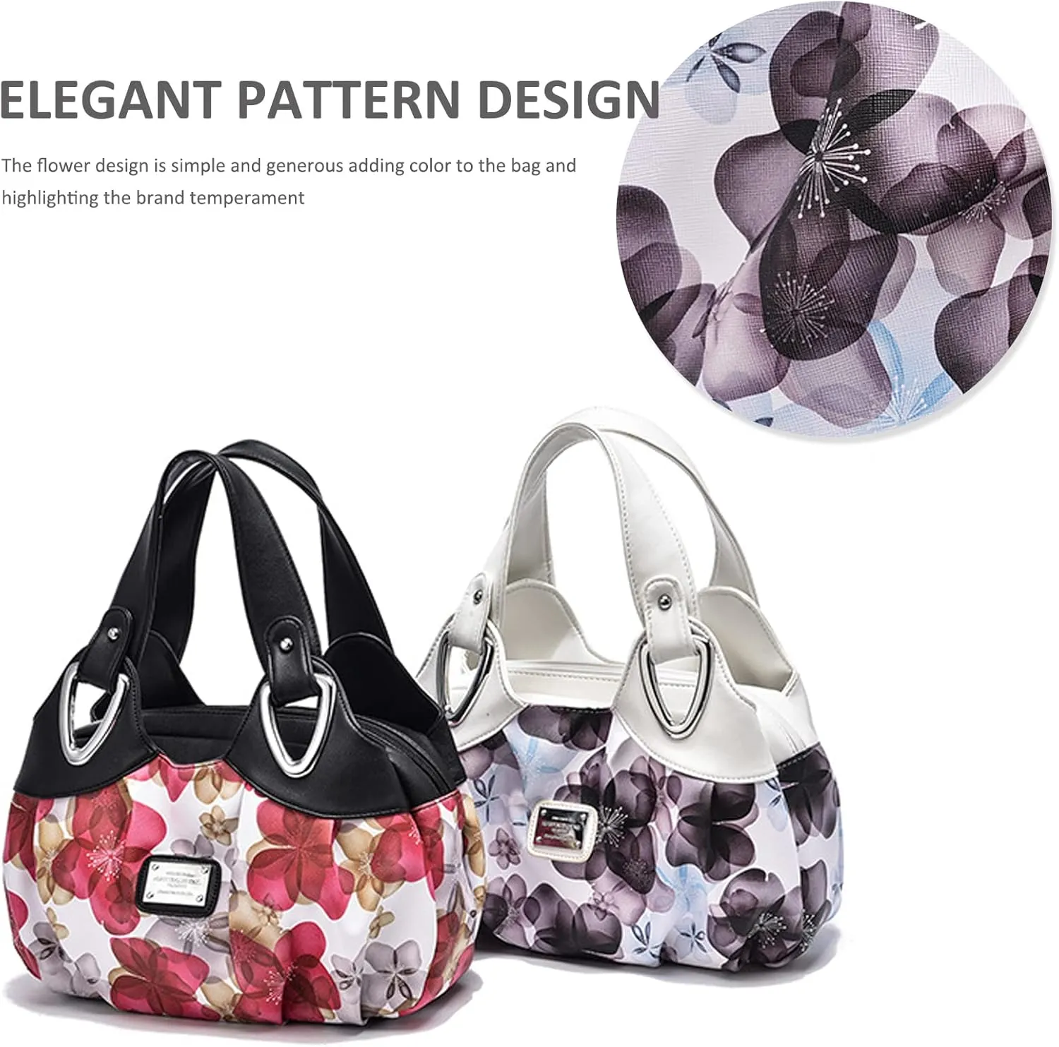 NICOLE & DORIS Ladies Fashion Handbags Elegant Top-handle Bags for Women Floral Shoulder Bags PU Leather