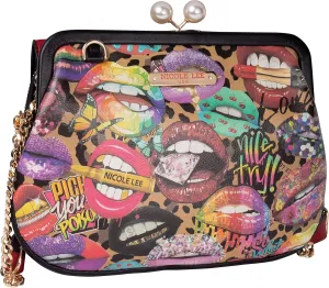 Nicole Lee Pearl Kiss Lock Envelope Crossbody Handbag, Women's Fashion Print Vegan Leather Clutch