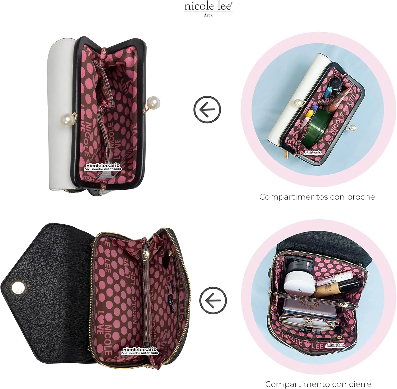 Nicole Lee Pearl Kiss Lock Envelope Crossbody Handbag, Women's Fashion Print Vegan Leather Clutch