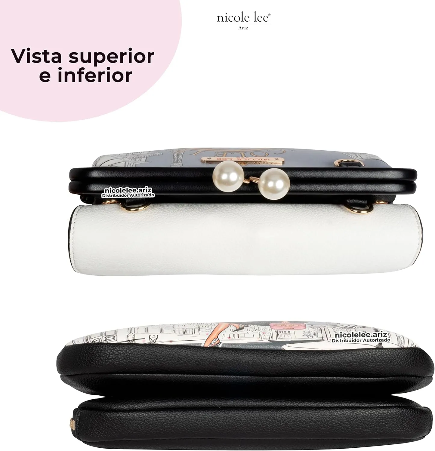 Nicole Lee Pearl Kiss Lock Envelope Crossbody Handbag, Women's Fashion Print Vegan Leather Clutch
