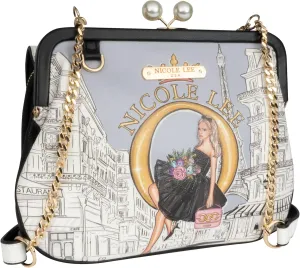 Nicole Lee Pearl Kiss Lock Envelope Crossbody Handbag, Women's Fashion Print Vegan Leather Clutch