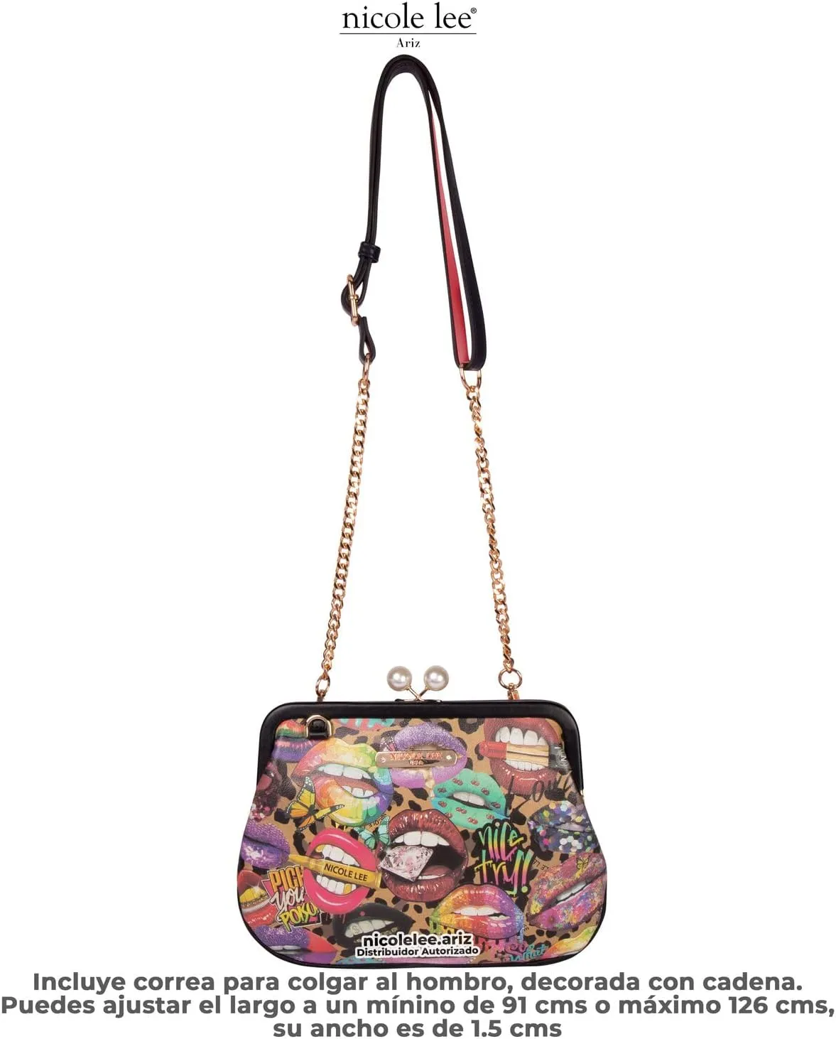 Nicole Lee Pearl Kiss Lock Envelope Crossbody Handbag, Women's Fashion Print Vegan Leather Clutch