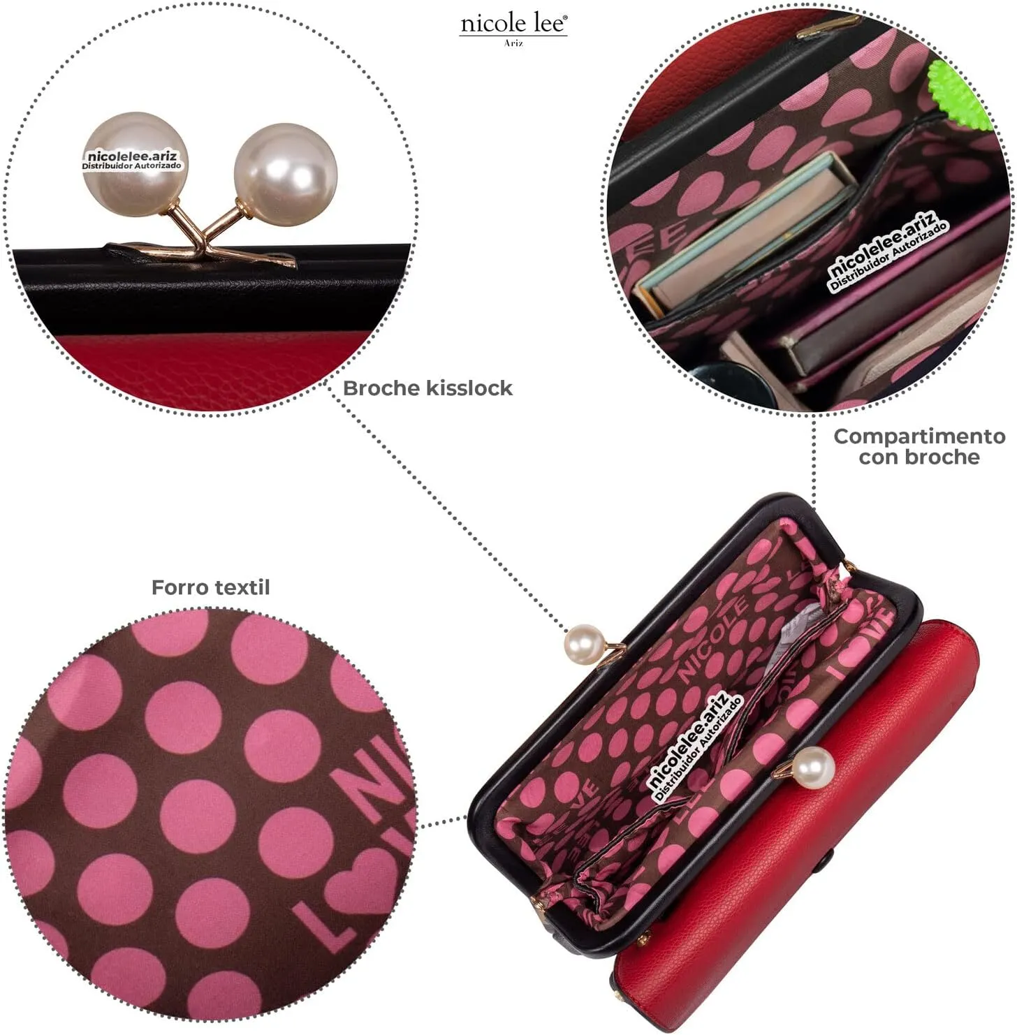 Nicole Lee Pearl Kiss Lock Envelope Crossbody Handbag, Women's Fashion Print Vegan Leather Clutch