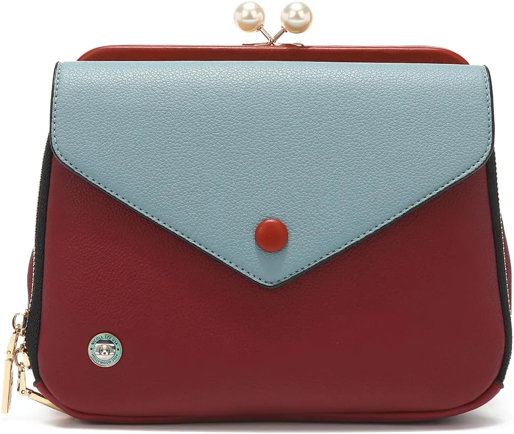 Nicole Lee Pearl Kiss Lock Envelope Crossbody Handbag, Women's Fashion Print Vegan Leather Clutch