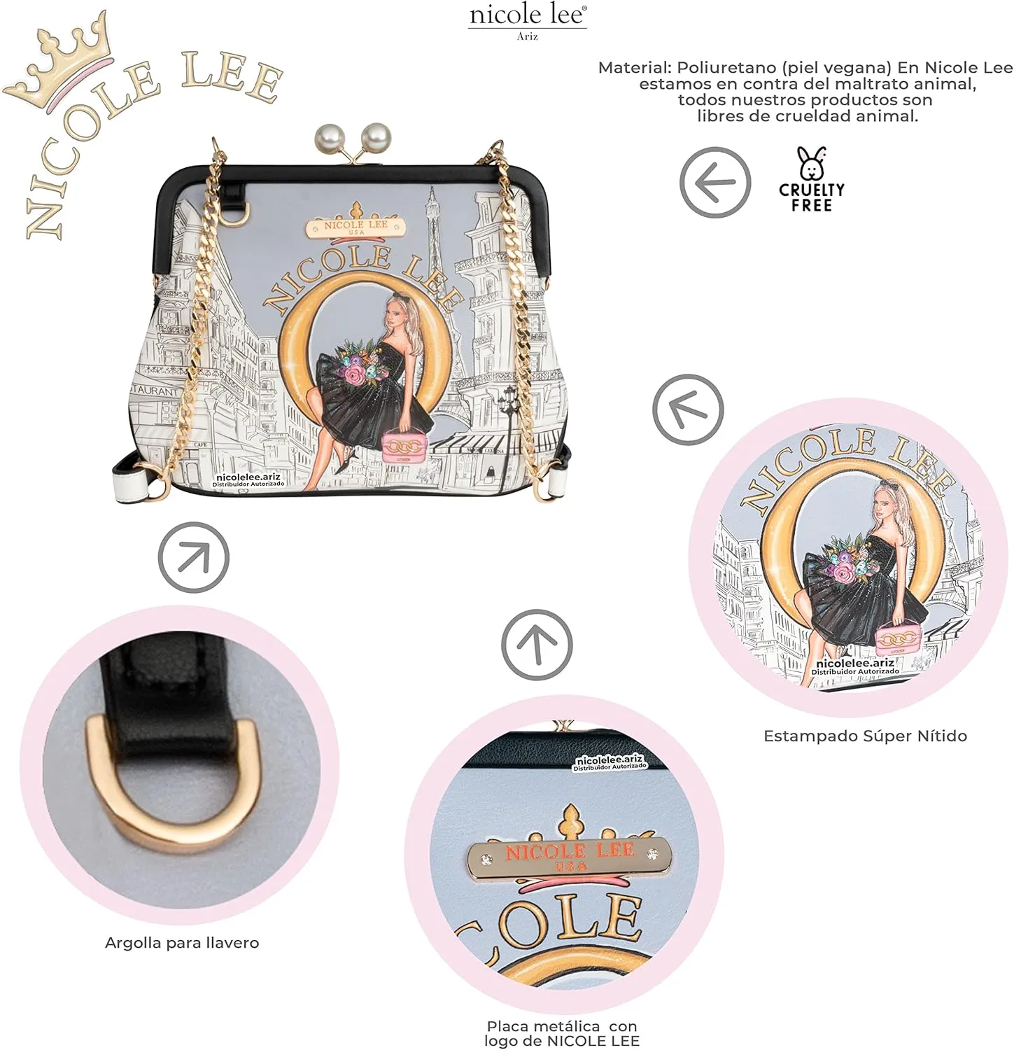 Nicole Lee Pearl Kiss Lock Envelope Crossbody Handbag, Women's Fashion Print Vegan Leather Clutch