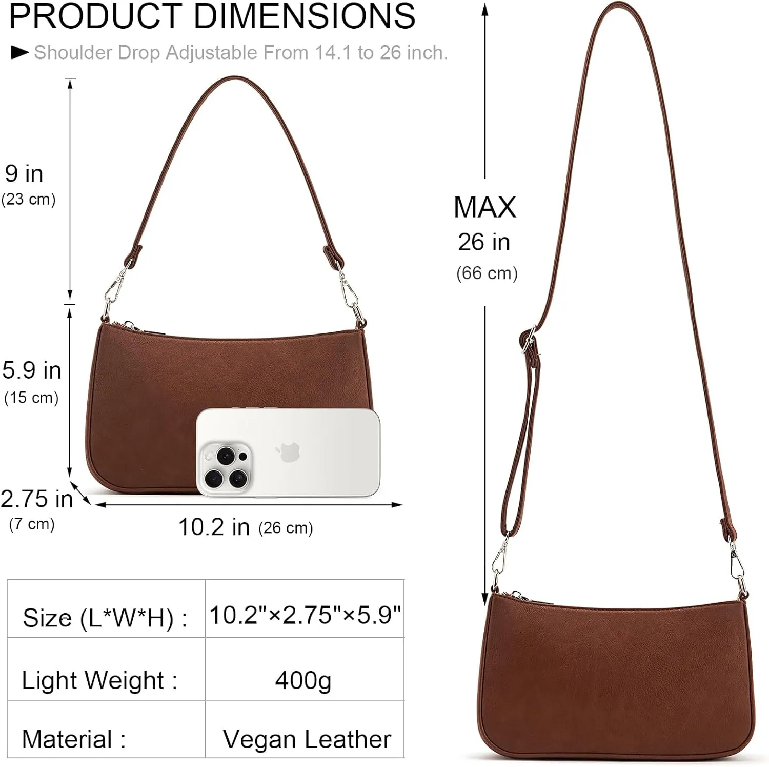 NIUEIMEE ZHOU Small Shoulder bag with 2 Removable Straps Cross Body Clutch Purse Handbag for Women