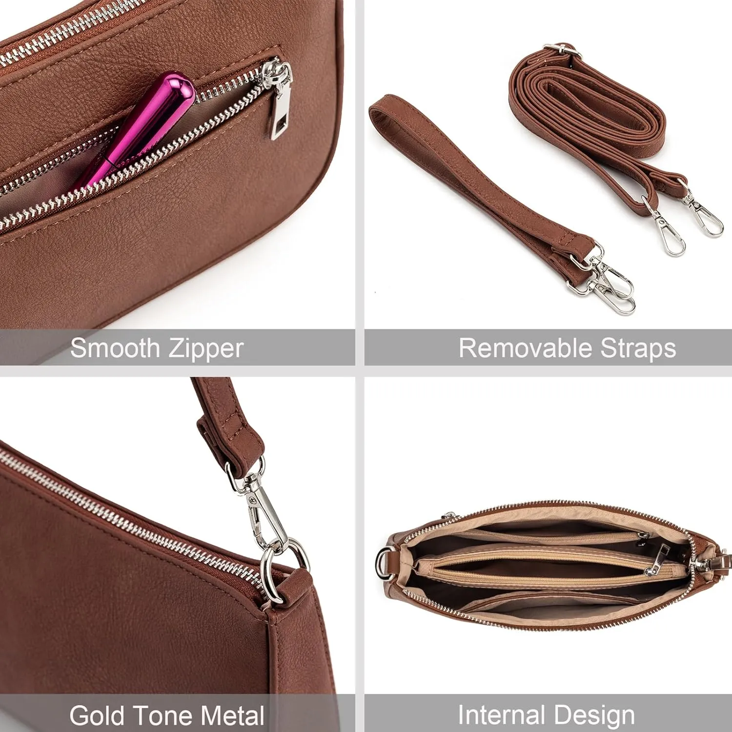 NIUEIMEE ZHOU Small Shoulder bag with 2 Removable Straps Cross Body Clutch Purse Handbag for Women