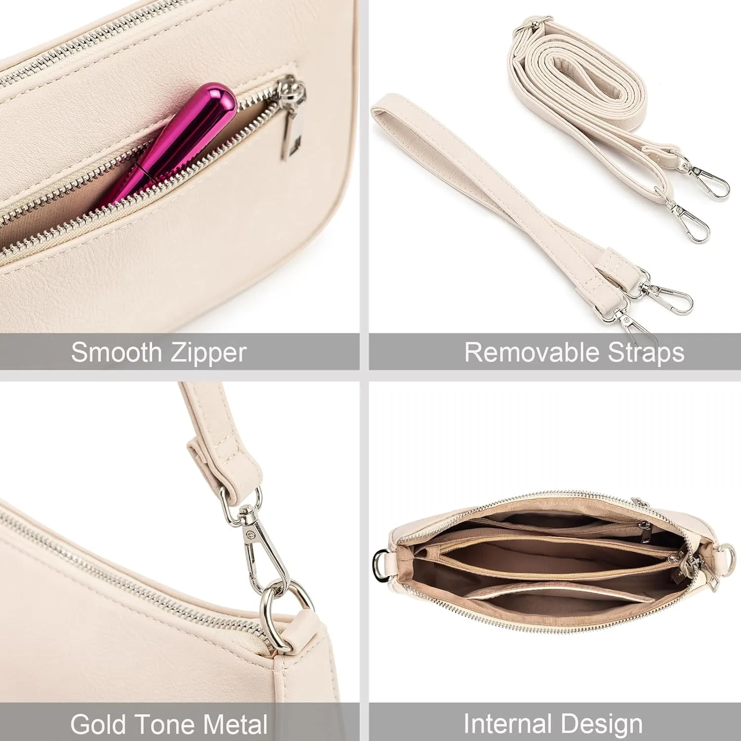 NIUEIMEE ZHOU Small Shoulder bag with 2 Removable Straps Cross Body Clutch Purse Handbag for Women