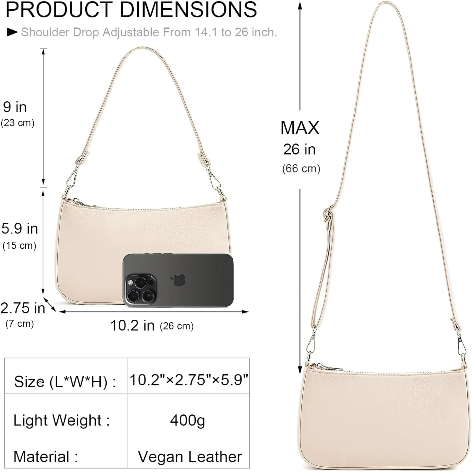 NIUEIMEE ZHOU Small Shoulder bag with 2 Removable Straps Cross Body Clutch Purse Handbag for Women