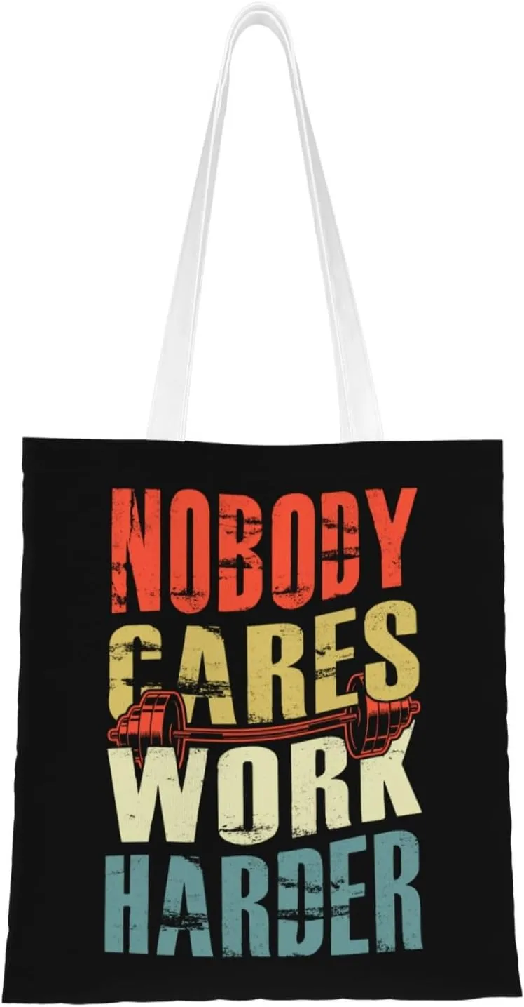 Nobody Cares Work Harder Tote Bag for Women Canvas Shopping Bags Reusable Large Capacity Casual Shoulder Handbags Grocery Bags DIY Gift Bags