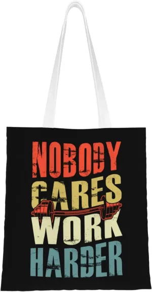 Nobody Cares Work Harder Tote Bag for Women Canvas Shopping Bags Reusable Large Capacity Casual Shoulder Handbags Grocery Bags DIY Gift Bags