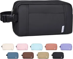 NOL Natural Organic Lifestyle Nylon Makeup Bag Lightweight Travel Toiletry Bag for Adults, Reusable, Zip Closure with Buckle Handle, Snack Bag, Travel Cosmetic Bag, Black
