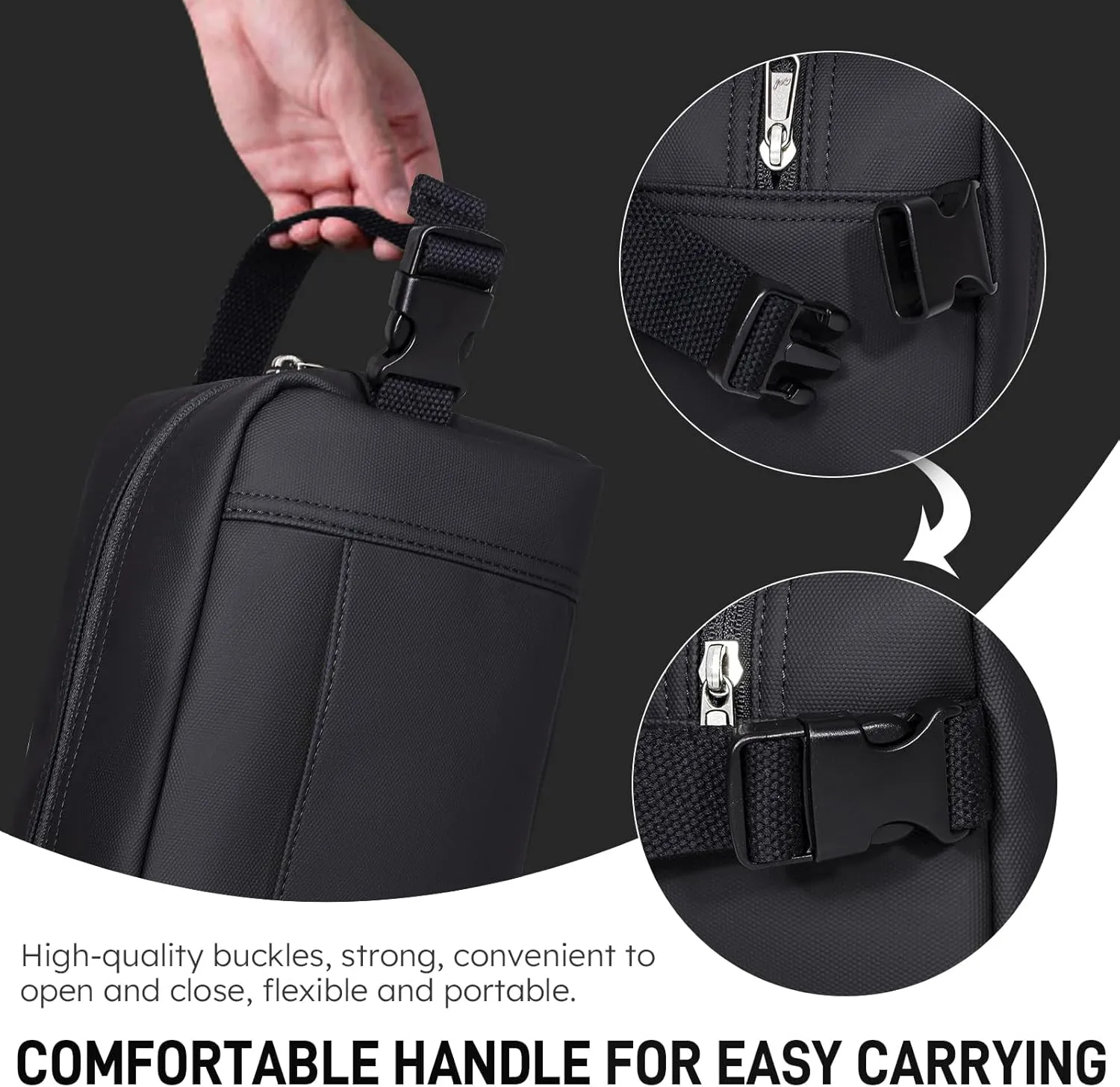 NOL Natural Organic Lifestyle Nylon Makeup Bag Lightweight Travel Toiletry Bag for Adults, Reusable, Zip Closure with Buckle Handle, Snack Bag, Travel Cosmetic Bag, Black