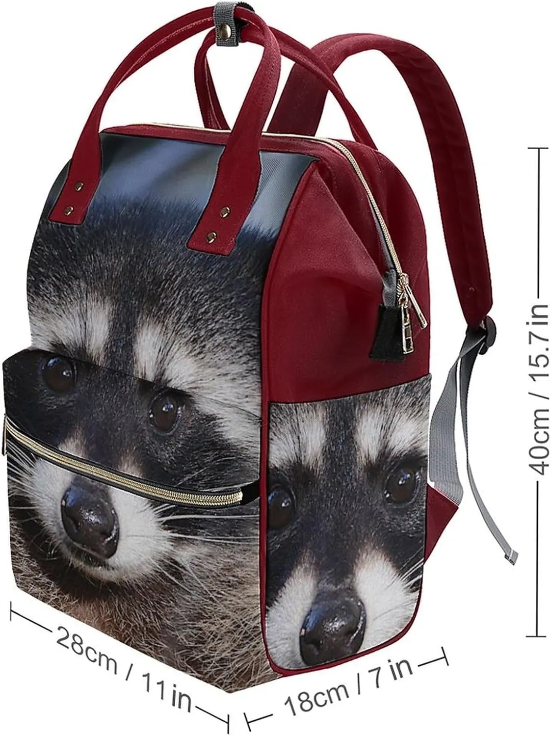 Northern Raccoon's Face Durable Travel Laptop Hiking Backpack Waterproof Fashion Print Bag for Work Park Red-Style