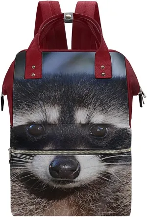 Northern Raccoon's Face Durable Travel Laptop Hiking Backpack Waterproof Fashion Print Bag for Work Park Red-Style
