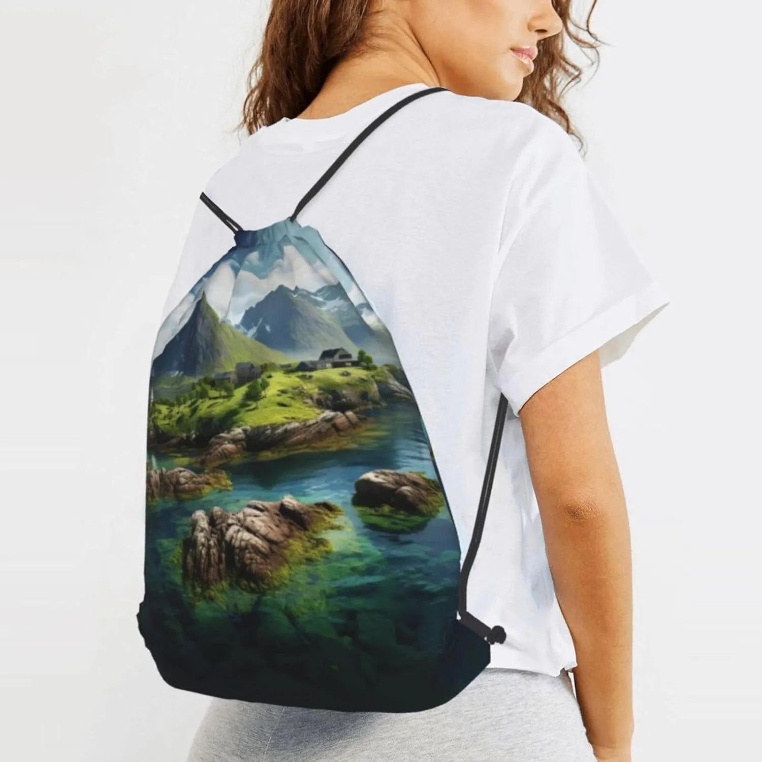 Norway Islands Drawstring Backpacks Polyester Bag For Yoga Meditation Fitness
