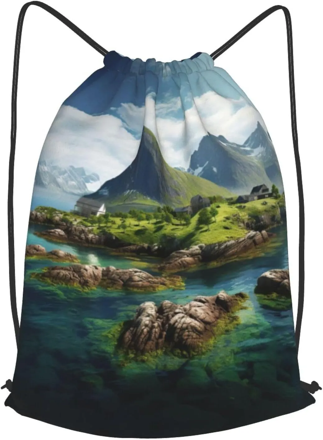 Norway Islands Drawstring Backpacks Polyester Bag For Yoga Meditation Fitness