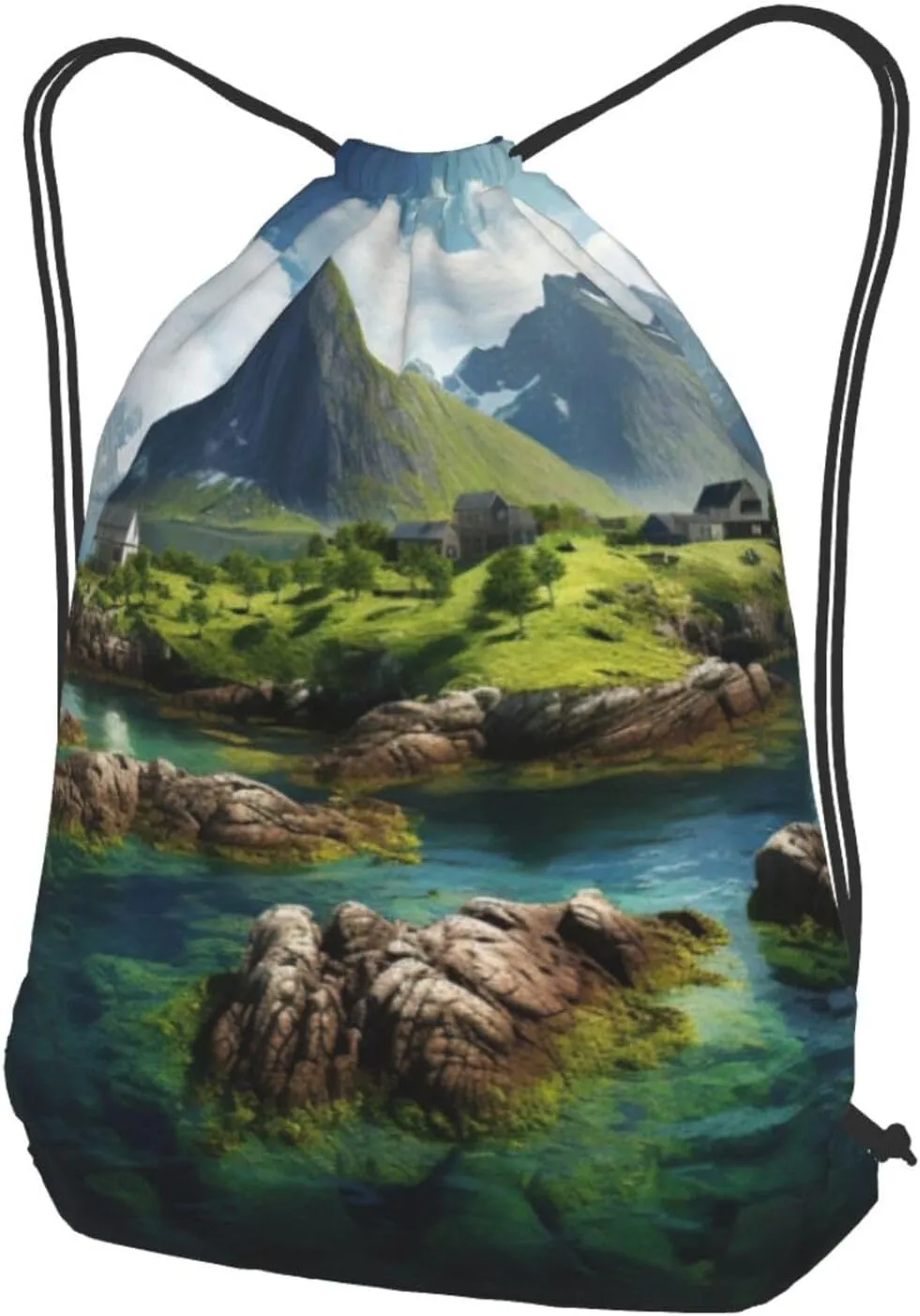 Norway Islands Drawstring Backpacks Polyester Bag For Yoga Meditation Fitness