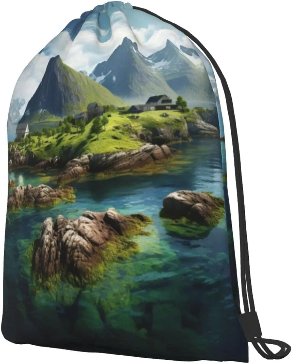 Norway Islands Drawstring Backpacks Polyester Bag For Yoga Meditation Fitness