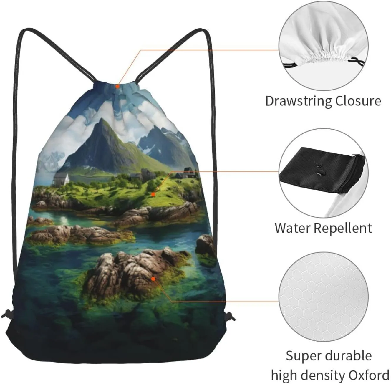 Norway Islands Drawstring Backpacks Polyester Bag For Yoga Meditation Fitness