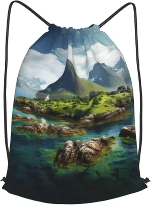 Norway Islands Drawstring Backpacks Polyester Bag For Yoga Meditation Fitness