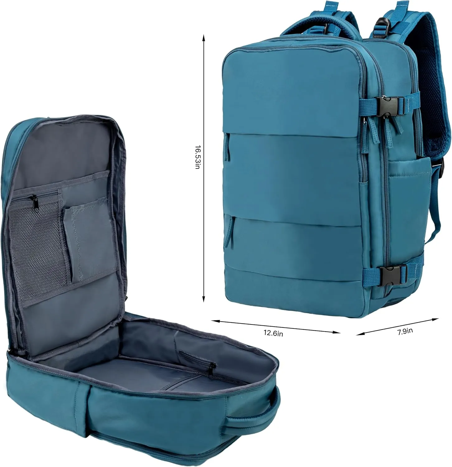 (Not Made In China) Travel Backpack For Men and Women, Airline Approved Carry On Bag w/Shoe Compartment, Fits 16 inch Laptop Computer, Personal Item Bag w/USB Charging Port (Columbus, Peacock Blue)