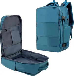 (Not Made In China) Travel Backpack For Men and Women, Airline Approved Carry On Bag w/Shoe Compartment, Fits 16 inch Laptop Computer, Personal Item Bag w/USB Charging Port (Columbus, Peacock Blue)