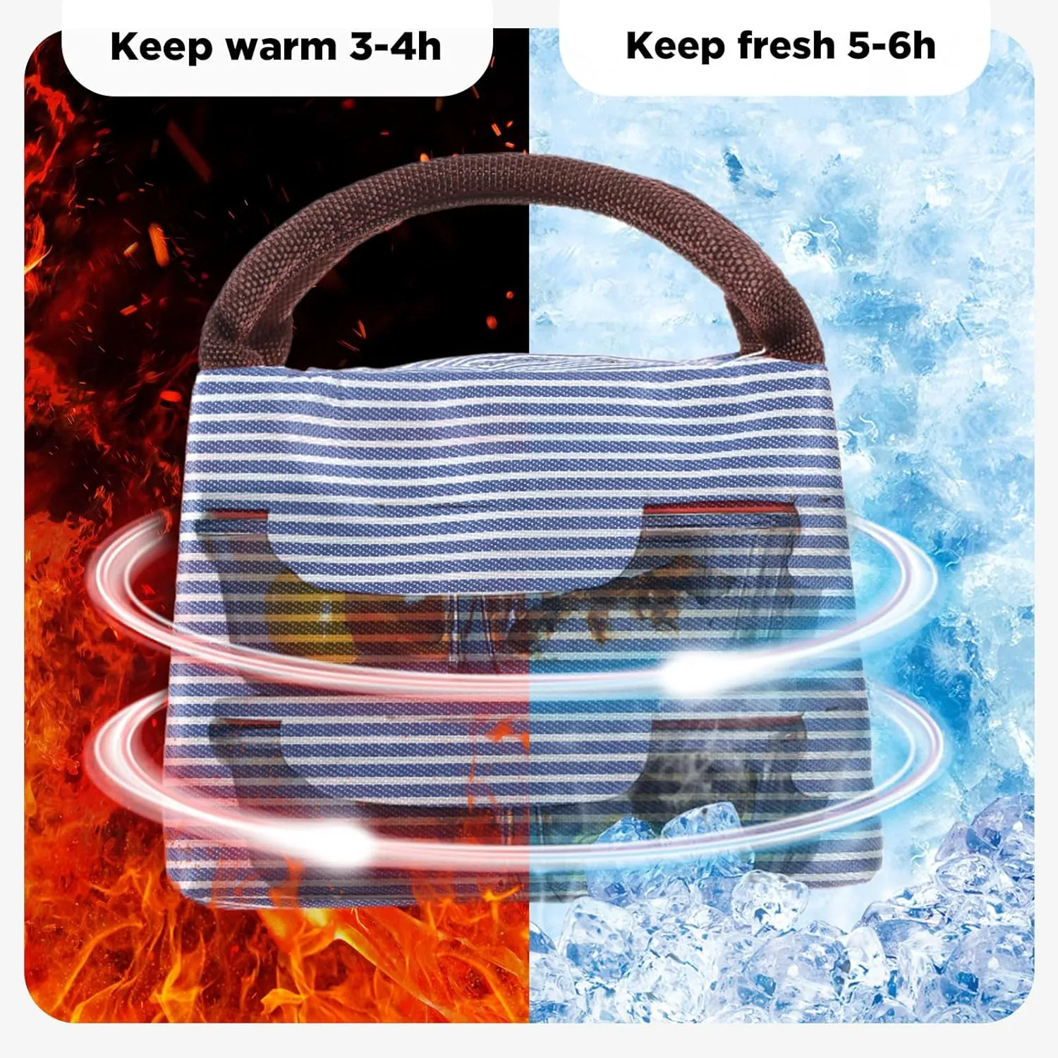 Nuogo 12 Pieces Insulated Lunch Bag Reusable Box Thermal Lunch Leakproof Tote Bag for Women Men Office Work Picnic Beach Fishing(Navy)