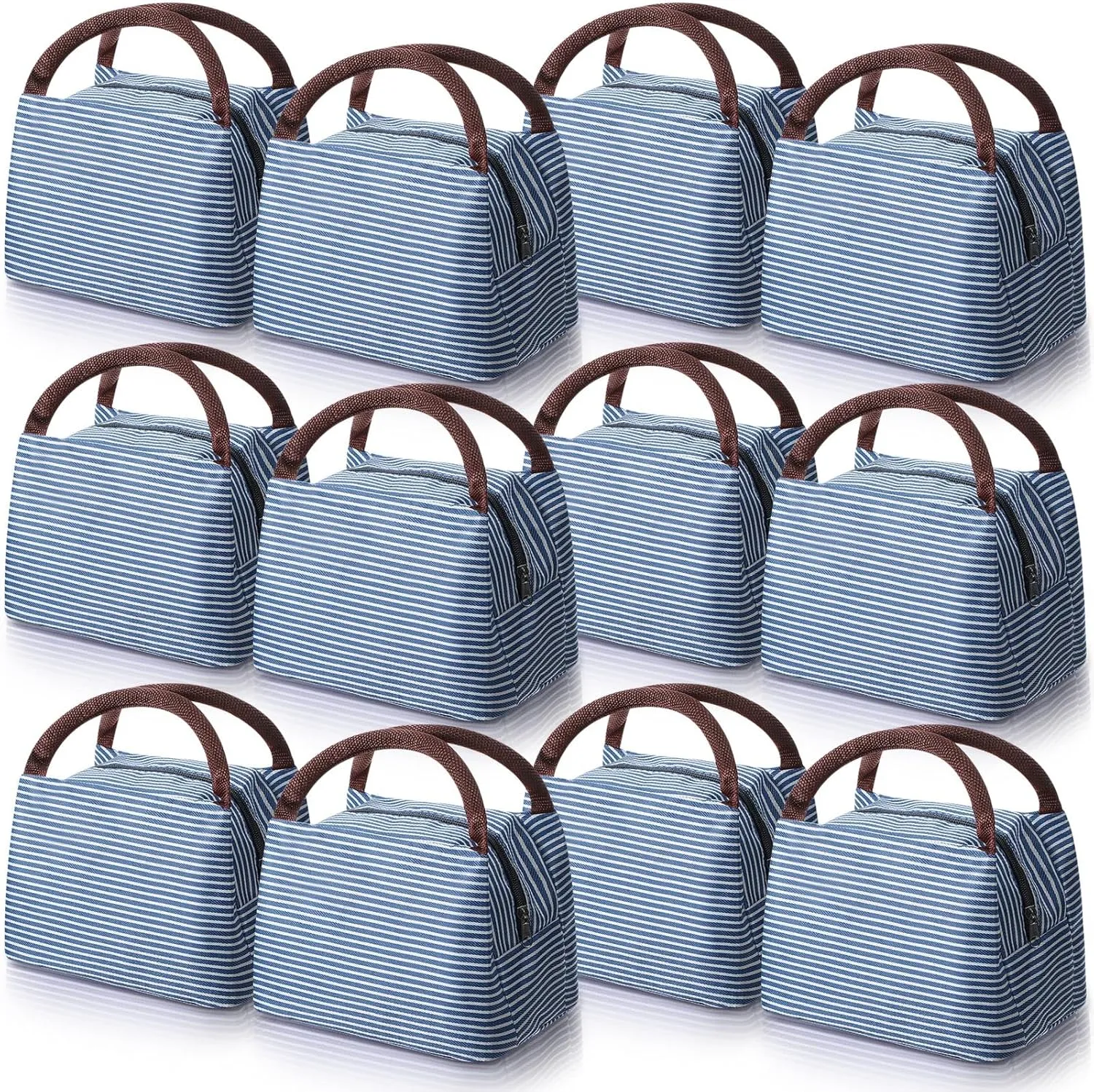Nuogo 12 Pieces Insulated Lunch Bag Reusable Box Thermal Lunch Leakproof Tote Bag for Women Men Office Work Picnic Beach Fishing(Navy)