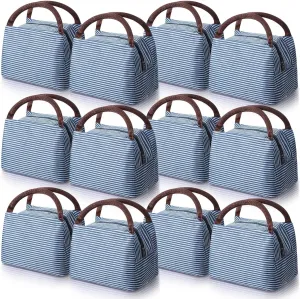 Nuogo 12 Pieces Insulated Lunch Bag Reusable Box Thermal Lunch Leakproof Tote Bag for Women Men Office Work Picnic Beach Fishing(Navy)