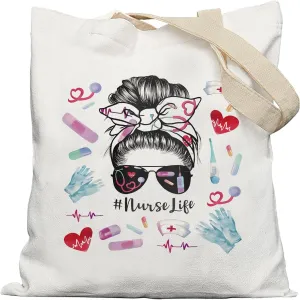 Nurse Tote Bag, Nurse Gifts Canvas Tote Bags for Women, Nurses Week Gifts, Nursing Reusable Grocery Shopping Bags
