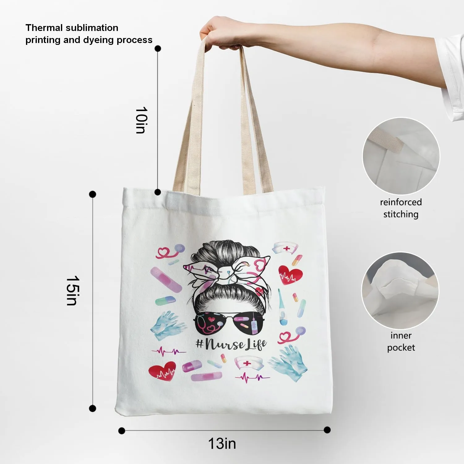 Nurse Tote Bag, Nurse Gifts Canvas Tote Bags for Women, Nurses Week Gifts, Nursing Reusable Grocery Shopping Bags