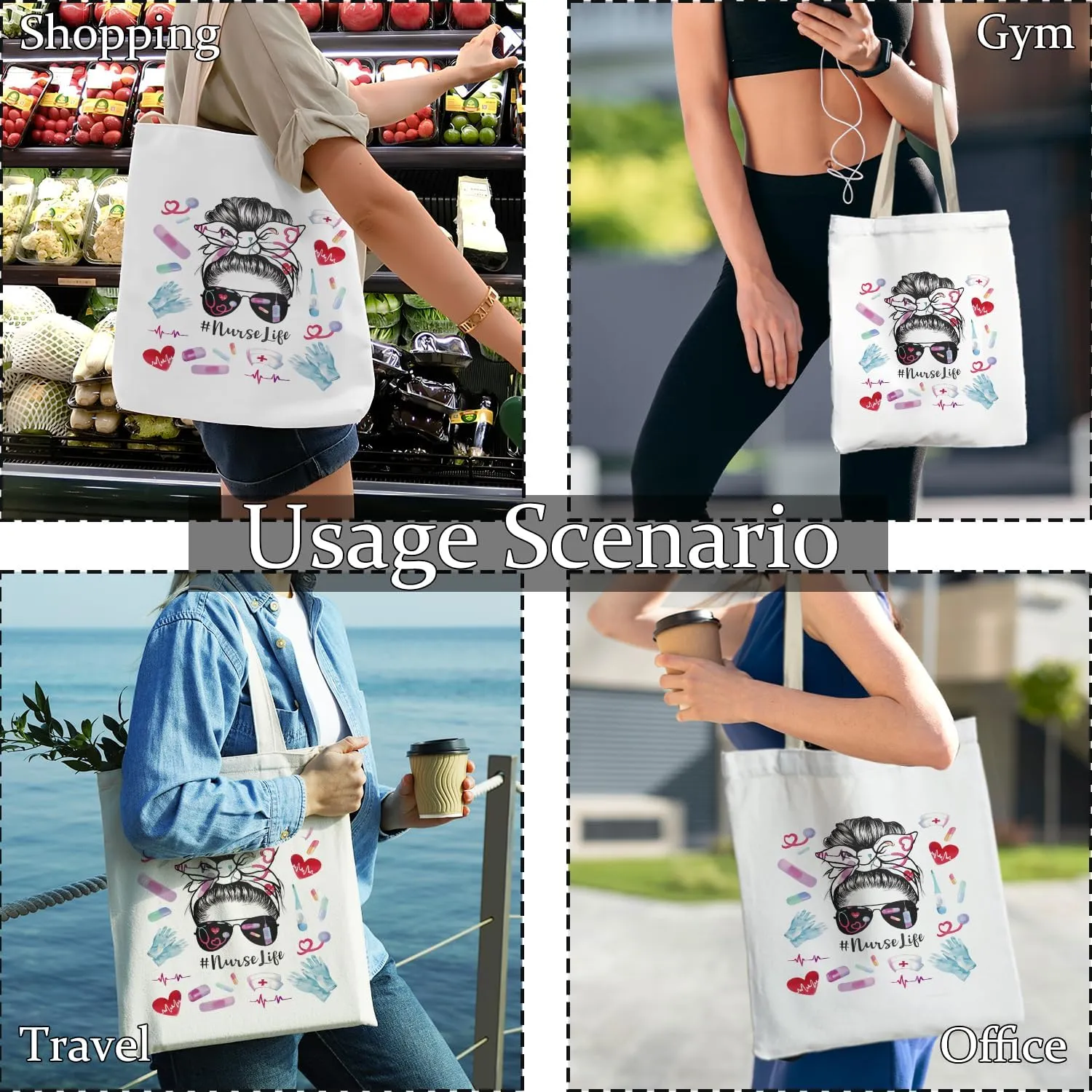 Nurse Tote Bag, Nurse Gifts Canvas Tote Bags for Women, Nurses Week Gifts, Nursing Reusable Grocery Shopping Bags