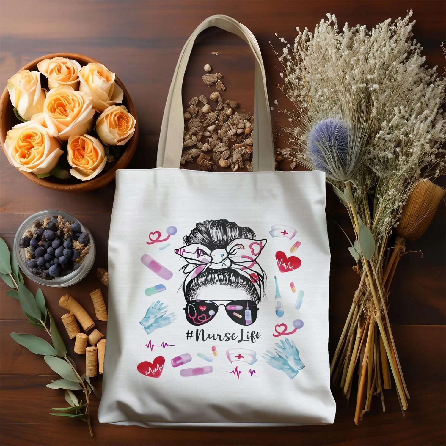 Nurse Tote Bag, Nurse Gifts Canvas Tote Bags for Women, Nurses Week Gifts, Nursing Reusable Grocery Shopping Bags