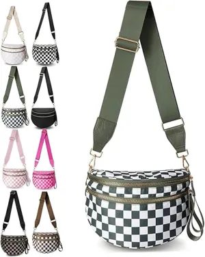 Nuvore Crossbody Bag, 2025 New Nuvore Crossbody Comfort Bag, Checkered Crossbody Bum Bags for Women, With Shoulder Strap