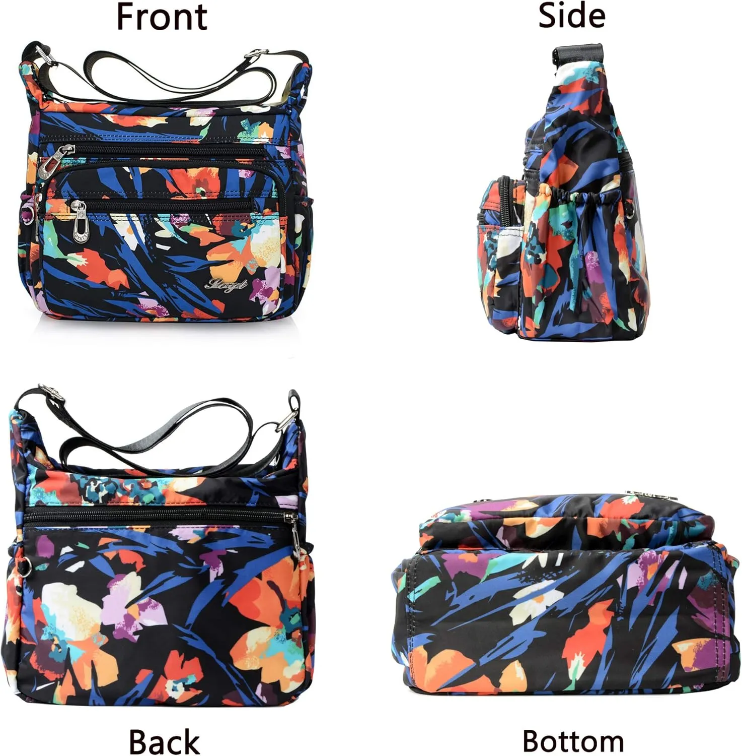 Nylon Floral Multi-Pocket Crossbody Purse Bags for Women Travel Shoulder Bag