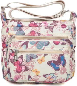 Nylon Floral Multi-Pocket Crossbody Purse Bags for Women Travel Shoulder Bag