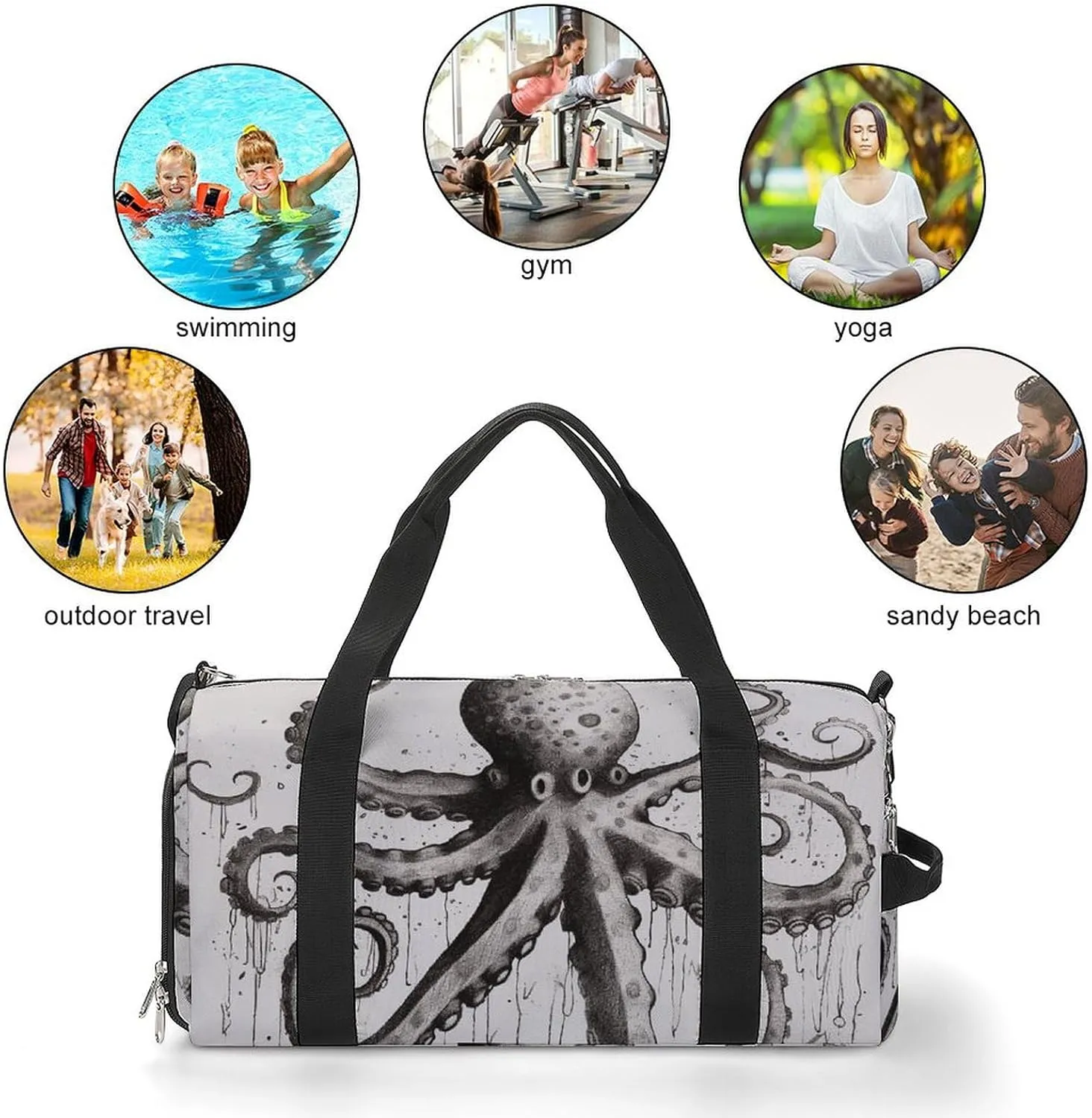 Octopus Sports Gym Bag Carry on Holdalls for Men Small Duffel Bags for Women with Shoe Compartment