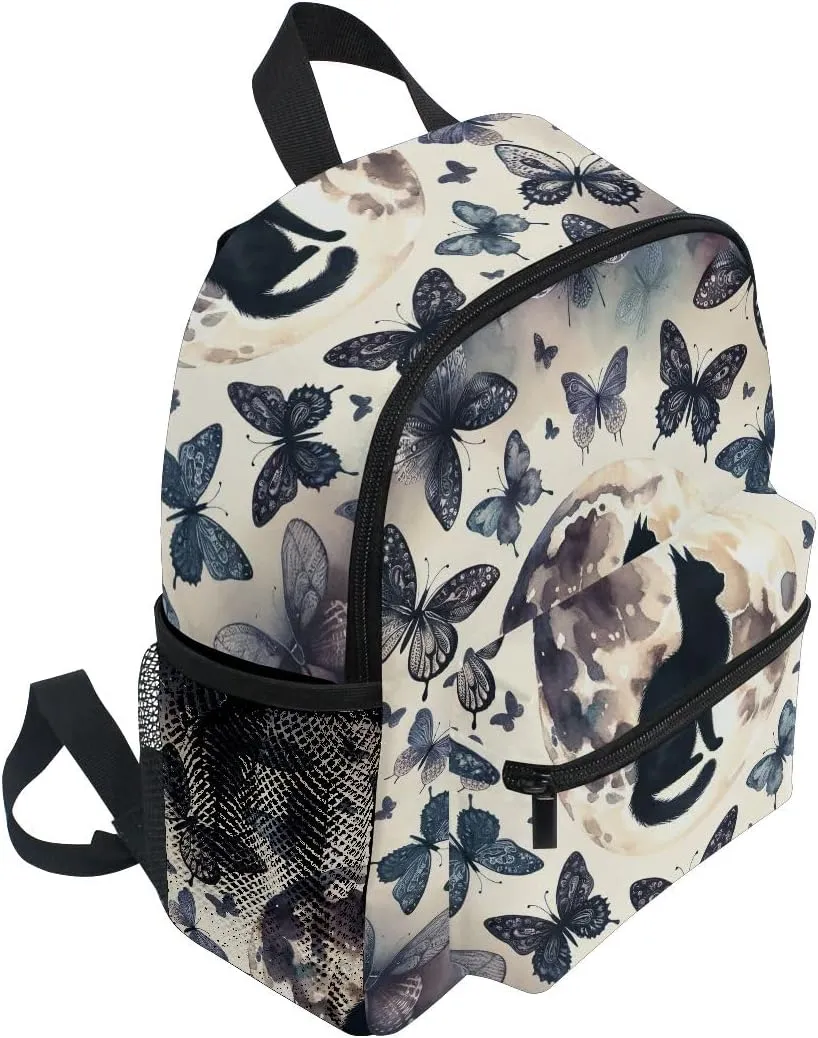 ODAWA Cat Silhouette Butterflies Space Kids' Backpacks with Name Tag Toddler Preschool Backpack
