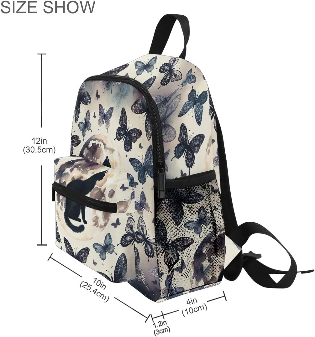 ODAWA Cat Silhouette Butterflies Space Kids' Backpacks with Name Tag Toddler Preschool Backpack