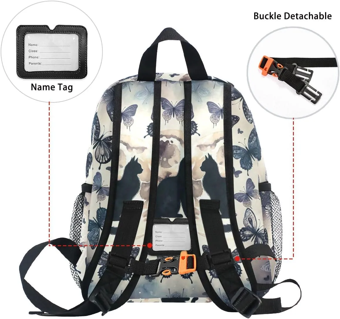 ODAWA Cat Silhouette Butterflies Space Kids' Backpacks with Name Tag Toddler Preschool Backpack
