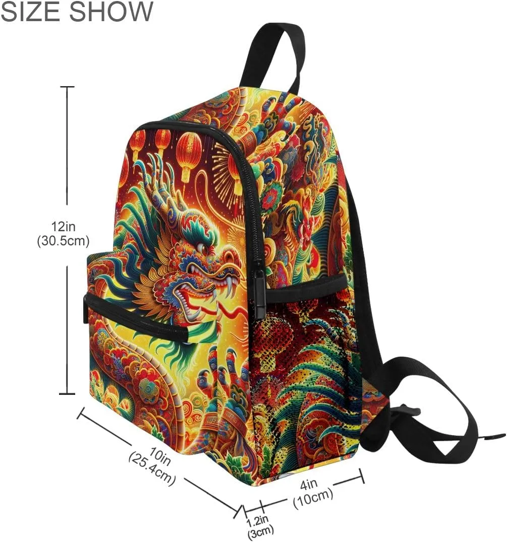 ODAWA Chinese New Year Dragon Red Kids Backpacks with Name Tag School Backpack for Girls