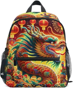 ODAWA Chinese New Year Dragon Red Kids Backpacks with Name Tag School Backpack for Girls