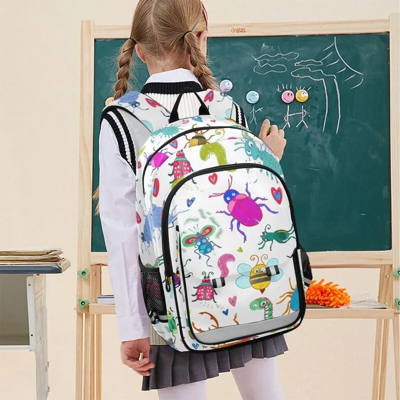 ODAWA Colorful Cartoon Insects Bakcpack Lightweight Durable Travel Gifts Kids Backpack Ages 6-12, 17 Inch