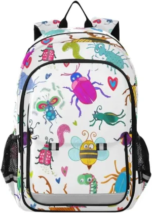ODAWA Colorful Cartoon Insects Bakcpack Lightweight Durable Travel Gifts Kids Backpack Ages 6-12, 17 Inch