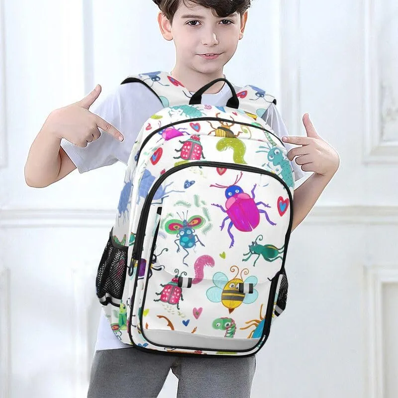 ODAWA Colorful Cartoon Insects Bakcpack Lightweight Durable Travel Gifts Kids Backpack Ages 6-12, 17 Inch