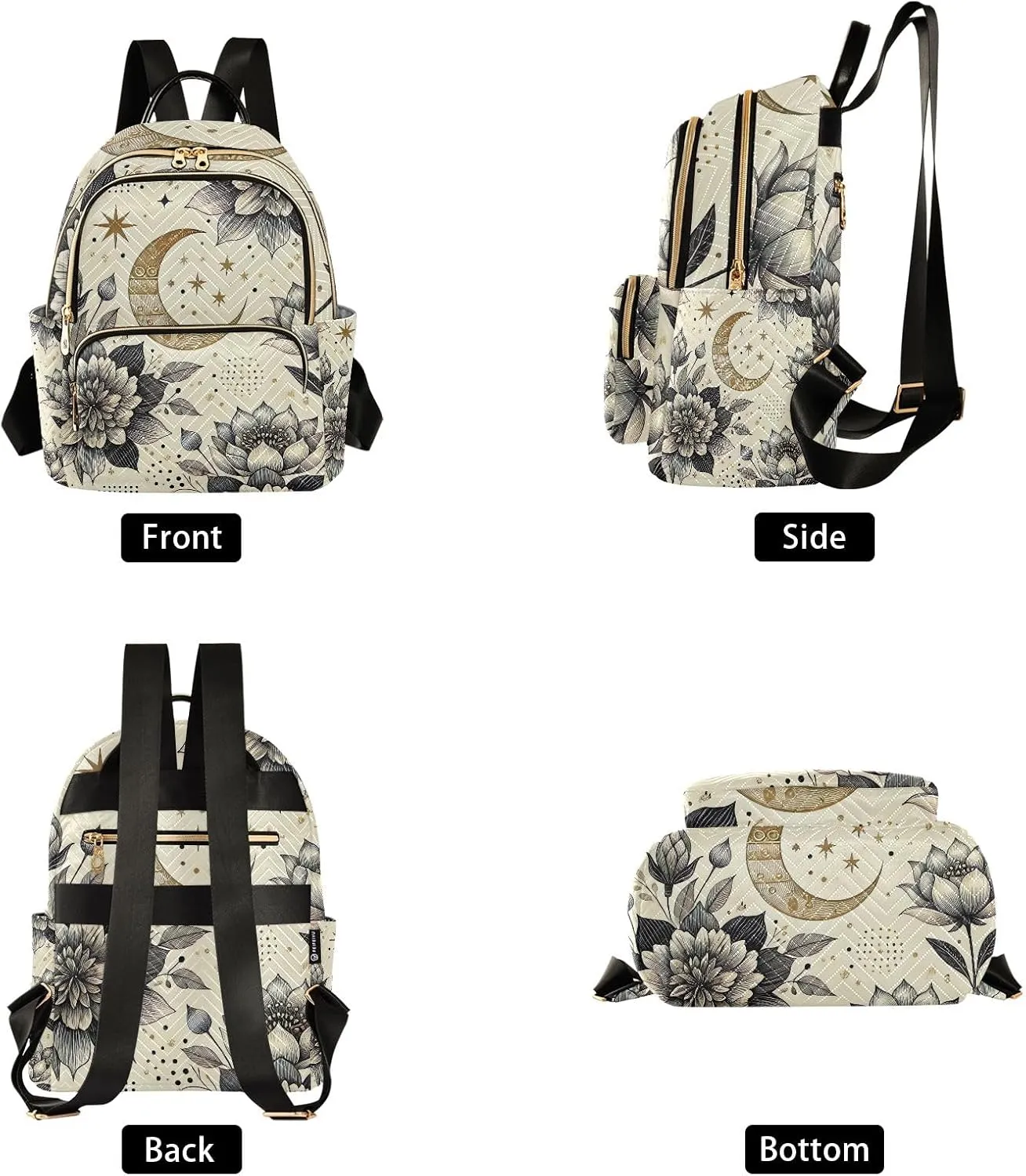 ODAWA Small Quilted Backpack for Women Boho Floral Moon Mini Backpack for Women Travel Backpack