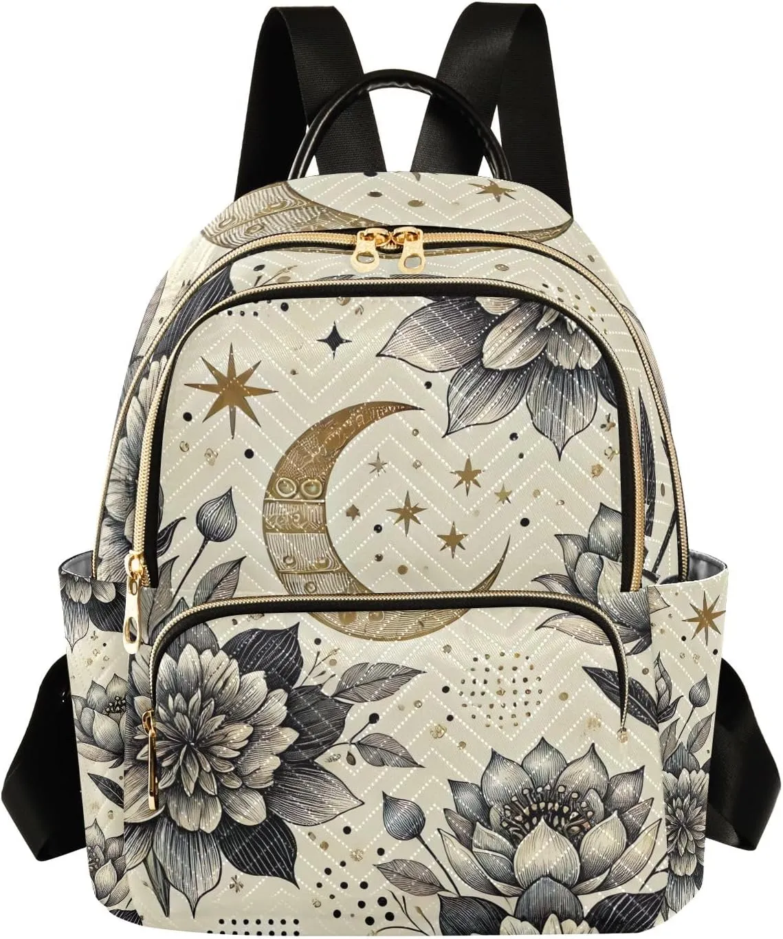 ODAWA Small Quilted Backpack for Women Boho Floral Moon Mini Backpack for Women Travel Backpack