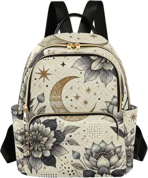 ODAWA Small Quilted Backpack for Women Boho Floral Moon Mini Backpack for Women Travel Backpack
