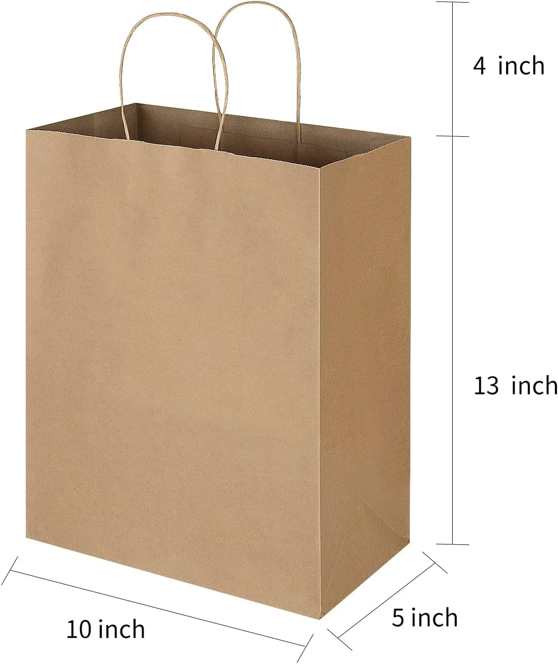 Oikss 50 Pack 10x5x13 Plain Natural Brown Kraft Paper Bags with Handles Bulk for Birthday Party Favors Grocery Retail Shopping Business Goody Recycled Craft Gift Bags (Large Size, 50 Count)